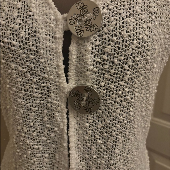 JM Collection White Open-Knit Short Sleeve Cardigan with Decorative Buttons - Picture 2 of 7